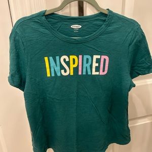 Old Navy Teal Inspired T-Shirt, rounded hem, Sz L, 22” pit to pit, 24.5” length.